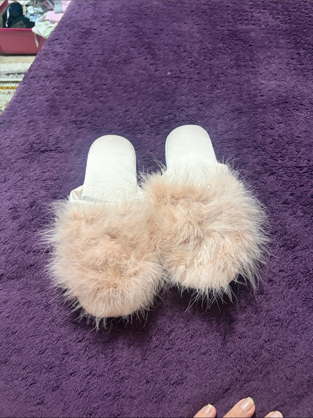 INC International Concepts Faux-Fur Slide Slippers in Blush